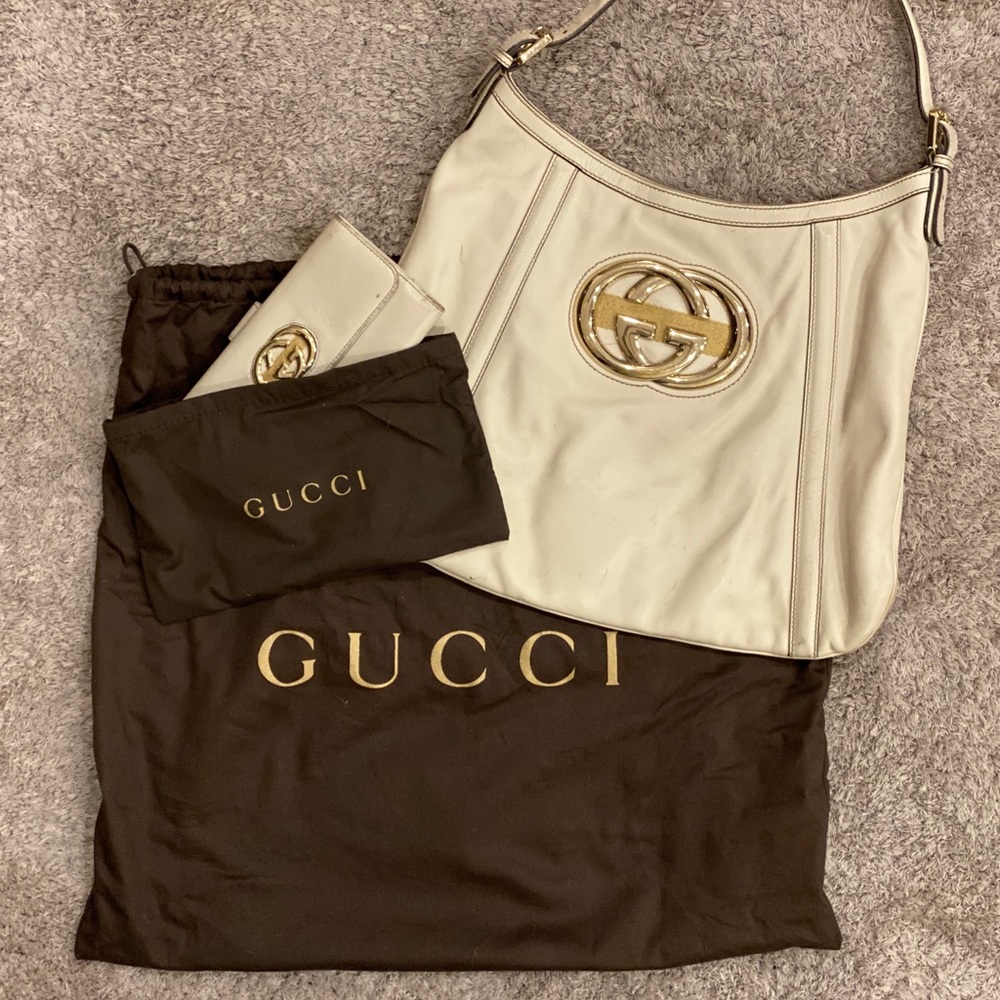 GUCCI Vintage Ivory Leather Purse with Wallet